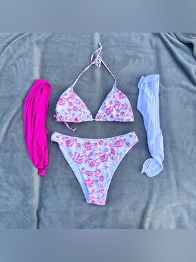 4 Piece Pink & White Bikini Bundle - Juniors Large